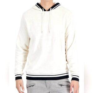 INC International Concepts Men’s L Antique White Ribbed Velour Hoodie Black Trim